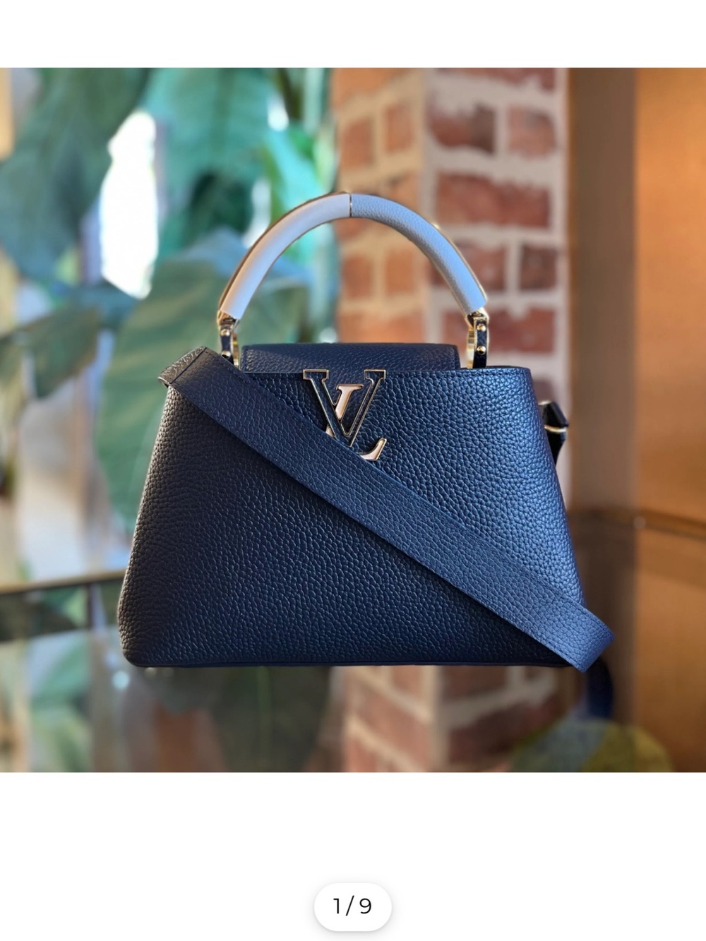 Louis Vuitton Capucines BB Top Handle Bag in Navy with Cream Handle